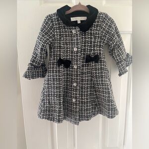Nannette Baby Girl tweed coat size 12 months black white silver tweed